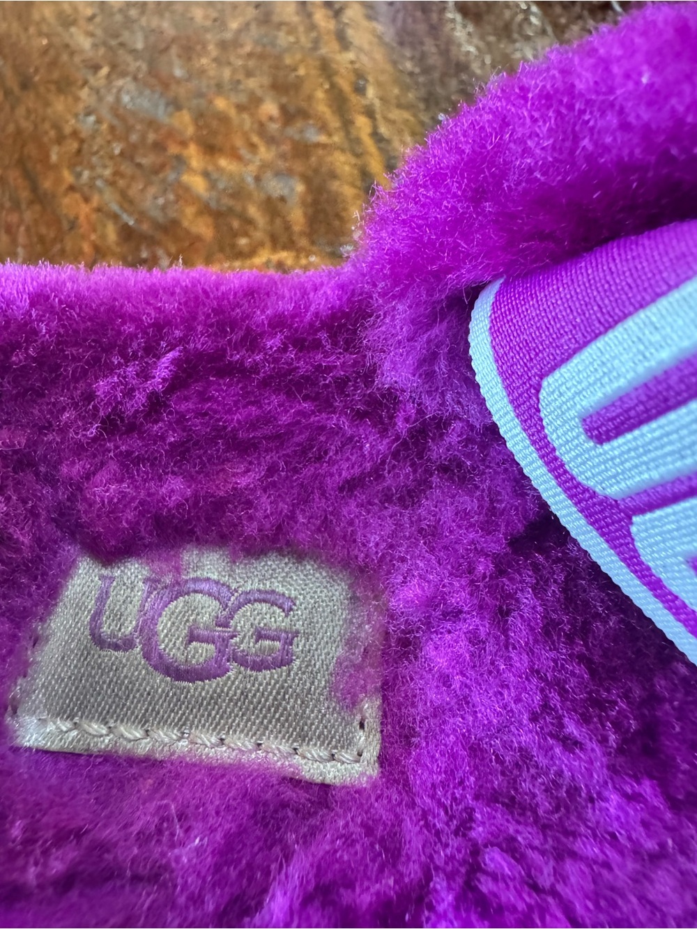 UGG Violet Plush Slide Sandals with Branded Heel Strap - Picture 7 of 11